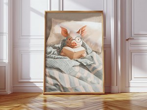 Piglet Reading Book With Glasses in Cozy Bed Print, Whimsical Illustration Animal Art - Etsy Canada