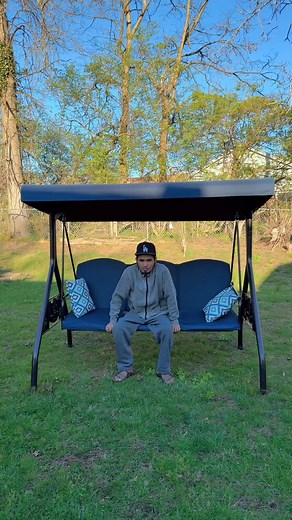 3 Seat Outdoor Patio Swing with Adjustable Canopy