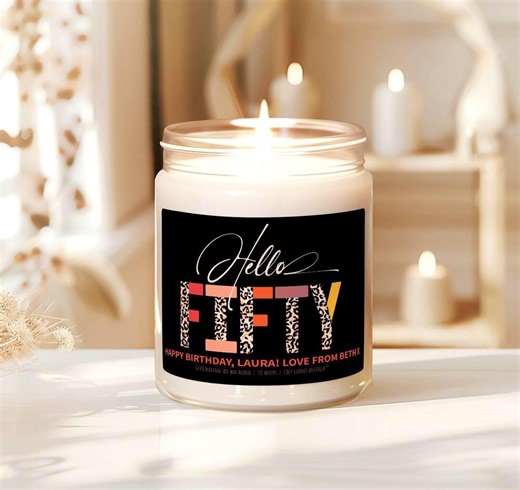 Hello Fifty Candle - 50th Birthday Gift for Her - Fun Leopard Print Candle - Chic Milestone Celebration - Etsy