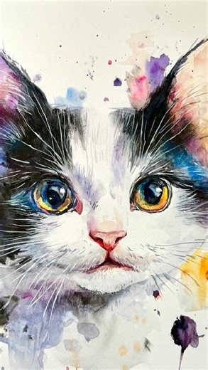 Harumichi Shibasaki/柴崎 春通 on Instagram: "柴崎おじいちゃん先生が水彩テクニックで白黒子猫を描く！個展は福岡市にあるギャラリーOtherにて１月29日から2月3日まで開催 #art #drawing #painting #watercolor #watercolorpainting #福岡 #個展 #水彩画 #水彩 #子猫"