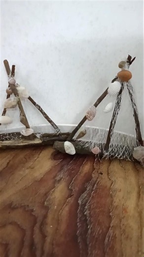 DIY Mini Sailboat Decor ⛵ | Made from Sticks & Seashells 🐚 #Shorts