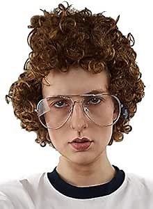 ALLAURA Compatible with Napoleon Dynamite Wig – Pedro Costume Set with Glasses & Brown Afro Nerd Hair for Adults – Funny 80s Halloween Outfit, Retro Cosplay, Movie-Inspired Party or Couples Costume