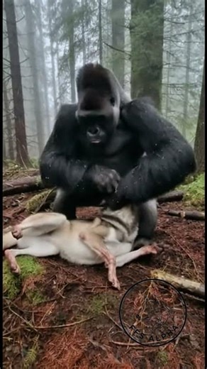 Gorilla and the Lone Wolf 🦍🌲🐺#viral #animals #shorts #gorillachallenge