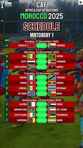 AFCON 2025 Morocco 🇲🇦 | Matchday 1 Schedule #afcon2025 #caf #afcon