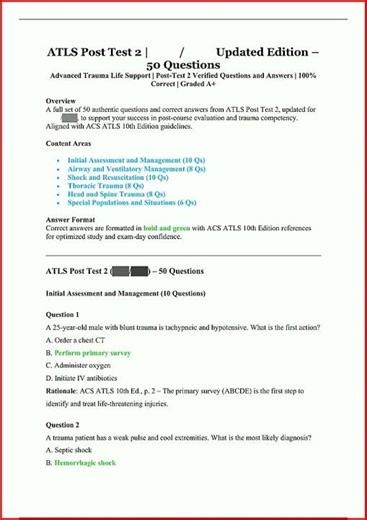 Atls Post Test 2 Updated Edition 50 Questions Advanced Traumupdate video