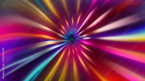 An abstract figure with radiating lines of vivid colors spreading out from a central point like an explosion