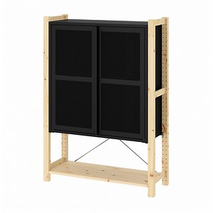 IVAR cabinet with doors, pine/black mesh, 89x30x124 cm - IKEA Belgium