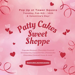 3 comments |  Starting tomorrow Patty Cakes Gourmet Cupcakes will have a Pop Up at Tower Square! Get your Valentine a sweet treat from Patty!  Upper level near the food court at Tower Square, 11am - 3pm | Springfield Downtown | Facebook