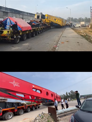 The two Supro Trailer 550T girder bridges are being transported on the front lines in India. #SuproTrailer #HeavyTransport #OversizedCargo #HeavyHaulage #GirderBridge