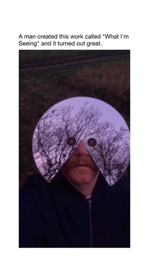 Daily Joy USA 🇺🇸 on Instagram: "A man stands wearing an enormous mirrored mask with openings for eyes and mouth, his face transformed into a living reflection of the surrounding world. Twilight skies, bare tree branches, and a peaceful pond with drifting swans and ducks glide across the mirrored surface. Golden light fades into violet dusk as birds move slowly over his reflected “forehead” in hypnotic motion. The surreal fusion turns ordinary nature into shifting, dreamlike features. Pure visu