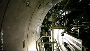 Tunnel boring machine work. Timelapse of tunnel boring machine movement. Building modern subway tunnel