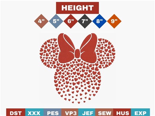 Minnie Mouse Embroidery Design -valentines Day Embroidery Design, 6 Sizes - Etsy