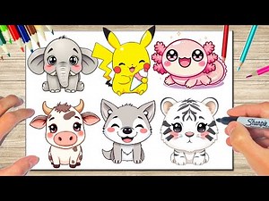 Como Dibujar ANIMALES KAWAII Facil 🐘🐺🐮🐯 | Paso a Paso | Para NIÑOS