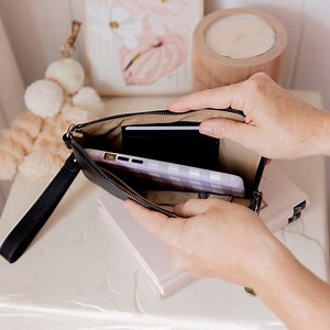 BON MAXIE Leather Phone Wallet - Black - leather pouch, women's wallet