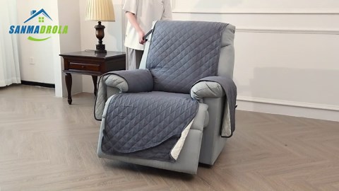 Sanmadrola Recliner Chair Cover, Recliner Cover Non-Slip Dog Chair Cover with Pocket and Elastic Straps, Reclining Couch Covers for Pets, Dogs (25 inch" Creamy White)