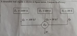 A reversible heat engine is shown in figure below. Compute its ... | Filo
