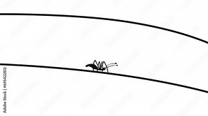 Cute insects sit on a wire. Among the animals there are beetles, ant, spider, wasp and so on.