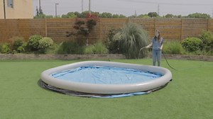 Bestway Fast Set 10' x 26" Inflatable Stacked Stone Design Outdoor Above Ground Backyard Swimming Pool Set with Filter Pump, Gray