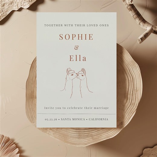 Hand-drawn Alpaca Wedding Invitation Template, Minimalist Modern Invite (digital Download) - Etsy