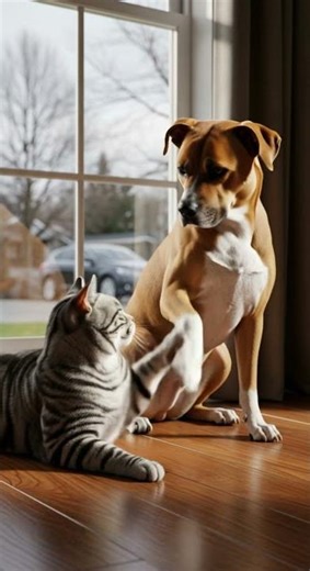 Adorable Cat and Dog Best Friends Playing Together #pets #cute #animals