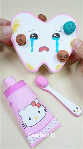 Making a Cute Tooth + Hello Kitty Toothbrush & Toothpaste | Clay DIY Paper Craft| BearFamily #shorts