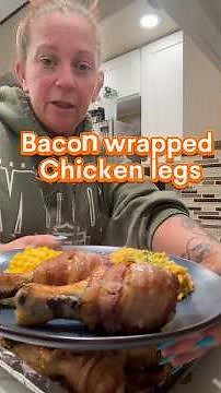 Bacon wrapped chicken legs Thighs video linked here. #bacon #chicken #dinner