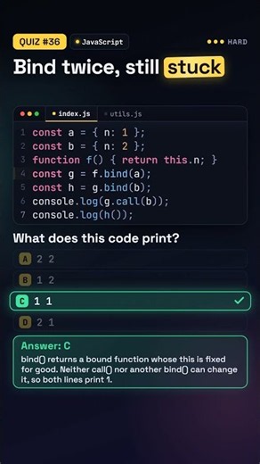 JavaScript quiz: bind, call and a second bind #shorts