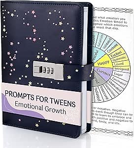 Journal with Lock & Daily Prompts for Tweens - Refillable Vegan Leather Diary for Girls, Teens, & Women - Emotional Growth & Self-Reflection - Locked Personal Notebook with Support Tools