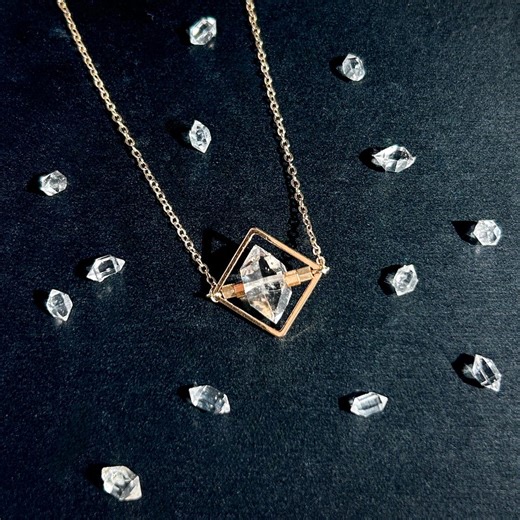Handmade Herkimer Diamond 14k Gold Necklace: Double-terminated Crystal Pendant - Etsy UK