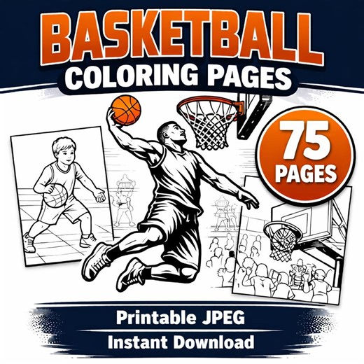 Basketball Coloring Pages 75 Sports Printable JPEG Digital Download - Etsy