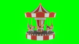 looped 3d carousel with red and white stripes on green screen....