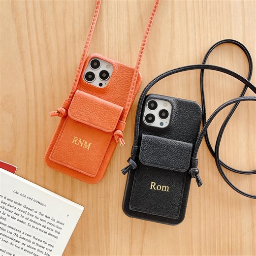 Personalized iPhone Phone Case With Gold Foil Card Holder, Crossbody Style, Custom Name, Gift for Her - Etsy