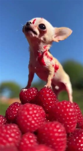 He climbed the raspberry mountain.