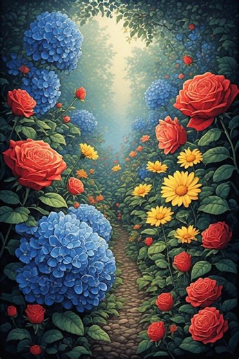 Red Rose and Blue Hydrangea Art Set. ( Digital Download ) - Etsy