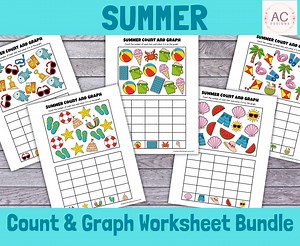 Summer Count and Graph Printable Math Worksheets, Beach Theme (digital Download) - Etsy Canada