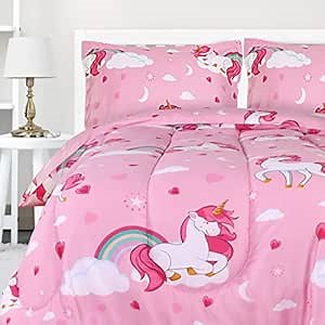 Utopia Bedding All Season Unicorn Comforter Set with 2 Pillow Cases, 3 Piece Soft Brushed Microfiber Kids Pink Bedding Set for Boys/Girls, Machine Washable (Twin)