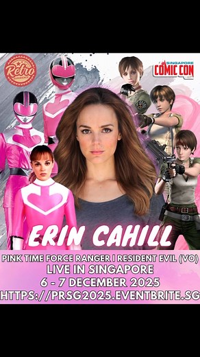 Retro Experience on Instagram: "🩷EXCLUSIVE GUEST ANNOUNCEMENT🩷 Retro Experience is happy to announce the ERIN CAHILL as our FIRST FEMALE POWER RANGER to appear LIVE in Singapore!! Erin Cahill is famously known as the Pink Time Force Ranger from Power Rangers Time Force. She is also the voice over artist for Rebecca Chambers in Resident Evil Vendetta (Video Game)! Erin Cahill is also one of Hallmark’s leading ladies with her latest movie Journey to You released this year! Meet Erin Cahill LIVE 
