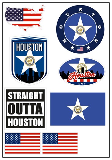 Houston Aufkleber Karte 8 Stück - USA - PKW Auto Motorrad Biker Flagge Sticker Decal Fahne Vinyl ST