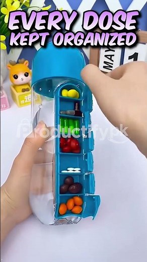 💊 All-in-One Daily Pill Box Organizer Bottle | 8 Medicine Compartments + Water Bottle 🚰✨