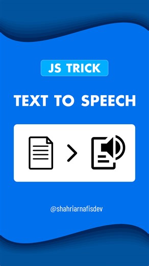 Shahriar Nafis on Instagram: "Build Text to Speech with JavaScript 🔥 #codingreels #devreels #frontenddeveloper #learnjavascript #codingtips #programmerlife #techreels #webapps"