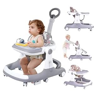Baby Walker Adaptive, Walkers for Babies 6-12 Months Adjustable Speed and Height, Baby Walker with Wheels 2 Mode, Walker for Baby Boy and Girl with Foot Pads/Handles, Baby Walker Portable Foldable