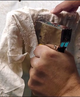 Elegant mixed media canvas art: textured fabric & gold embossed techniques