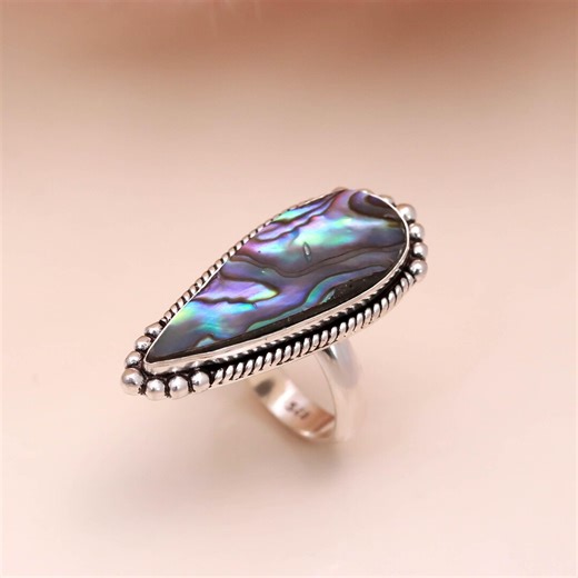 Abalone Shell Ring : 925 Sterling Silver Handmade Colorful Gemstone Gift Jewelry - Etsy