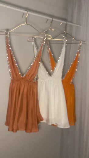 Sparkly Summer Mini Dresses in Coral, Pearl, and Tangerine Silk