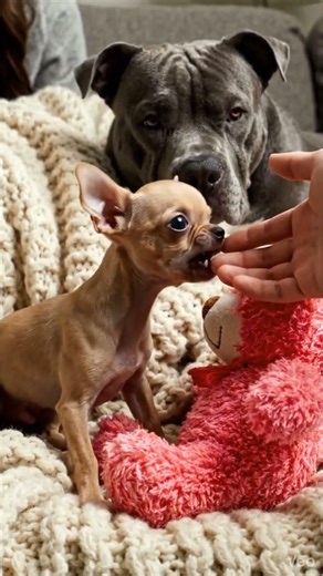 Chihuahua and pit bull #shorts #funny