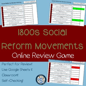 Social Reform 2nd Great Awakening Interactive Google Sheet Digital Game Activity