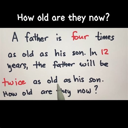 75K views · 476 reactions | Age Problem: A father is four times as old as his son. In 12 years, the father will be twice as old as his son. How old are they now? | Philippine Review Center | Facebook