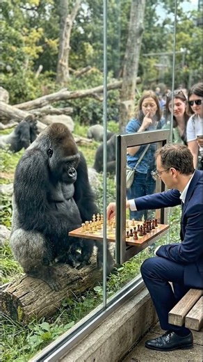 Silverback Gorilla Challenges Chess Grandmaster at the Zoo
