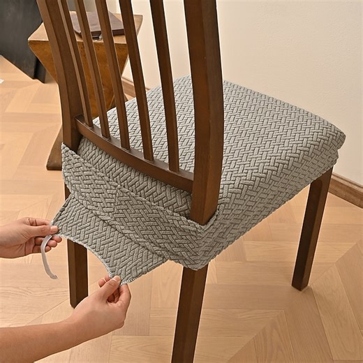 Seat Covers For Dining Room Elastic Jacquard Stripe Plaid Design Double Elastic Stool Slipcover With Buckle And Tongue Non Slip Chair Cushion Cover Set For Home Hotel Banquet Decor 2025 - $7.99