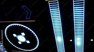 Close up for running computer program with intermittent signal on black background. Animation. Abstract functioning program with changing indicators.